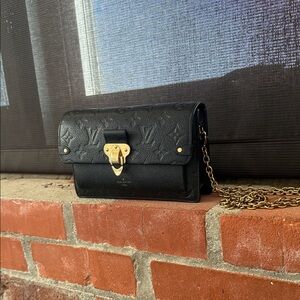Louis Vuitton Black Clutch with Gold Chain